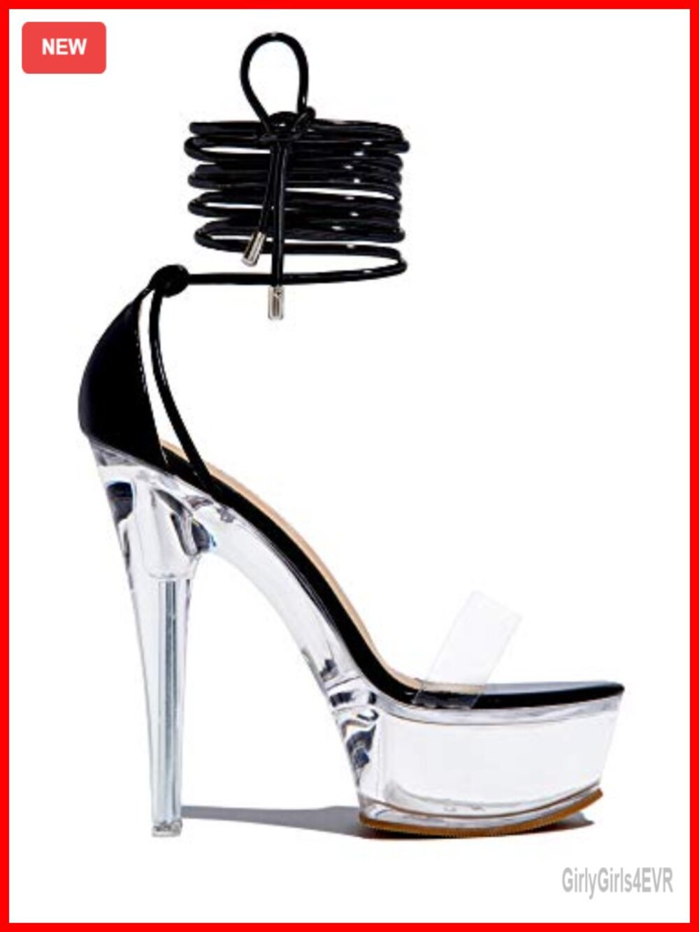 Clear Lace-Up Stiletto Heels Platform Ankle Strap Dance Sandals